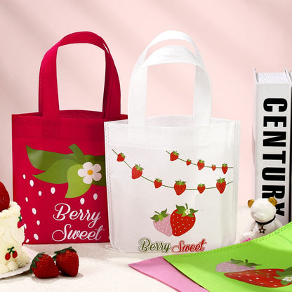 36 Pcs Strawberry Party Favor Bag Strawberry Non Woven Gift Goodie Treat Candy Bag for Baby Shower Berry First Fruit Sweet Wedding