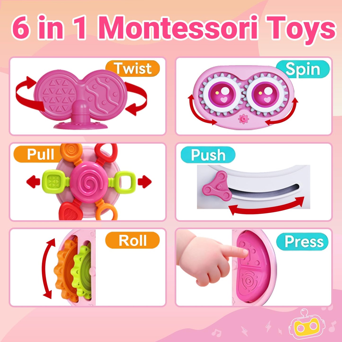 Toys for 1+ Year Old Girl, Musical Busy Cube for Toddlers 1-3 year old, Montessori 6-in-1 Activity Cube with Lights & Sounds, Wheels for Tummy Time & Crawling Training, Birthday Gifts for Baby Girl