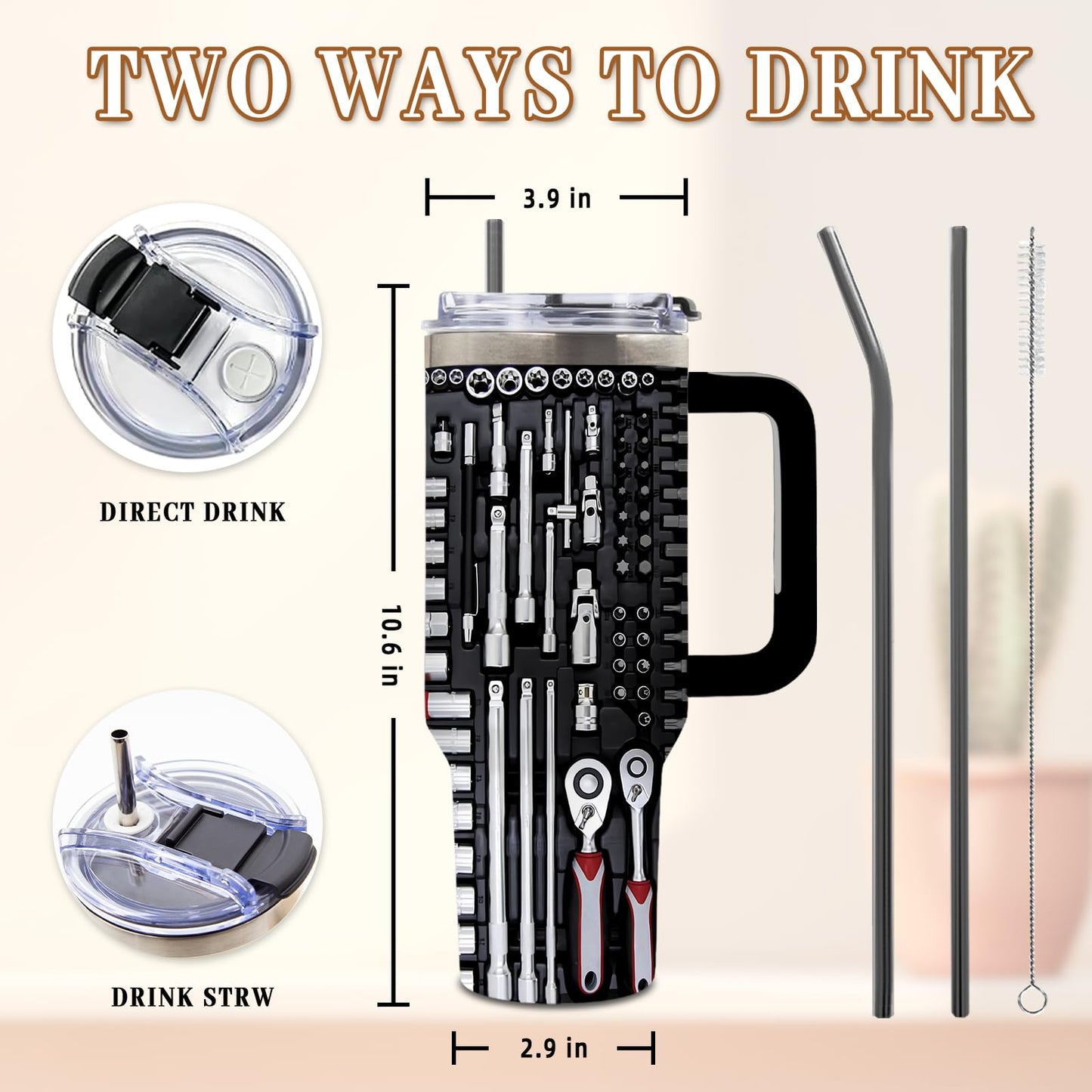 DUUV Mechanic Gifts for Men, Birthday Tumbler for Dad, Toolbox Christmas Thanksgiving Gift for Father, Realistic Gift Ideas, 40 Oz Tumbler with Handle Lid and Straw, 1PCS