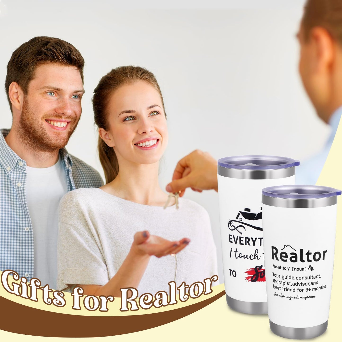 Gift For A Real Estate Agent Tumbler 20oz, Gifts for Realtor, Realtor Journal 140 Pages Notebook, Keychain, Pen, Real Estate Gifts for Women, Closing Gifts For Realtors, Funny Real Estate Presents