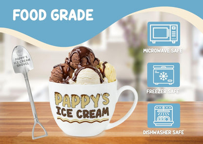 InnoBeta Pappy Gifts, Fathers Day Gift Ice Cream Bowl Scoop Shovel Spoon Set, Pappy Ice Cream Gift from Grandkids Grandchildren, Ideal Xmas Birthday Father's Day Grandpa Present