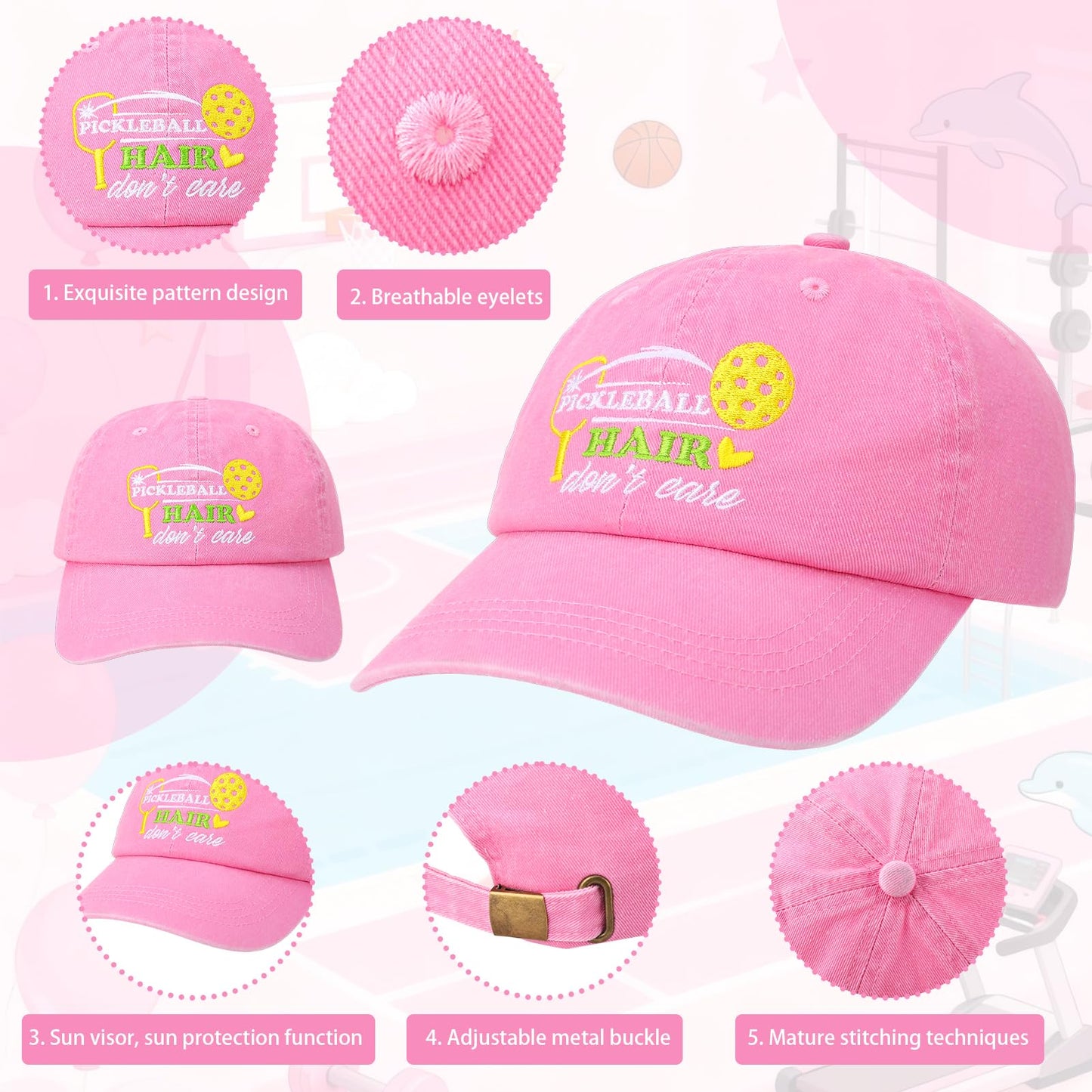 Pickleball Hat for Women, Pickleball Accessories with Cotton Baseball Cap Socks Stainless Steel Tumbler for Birthday Christmas Pink