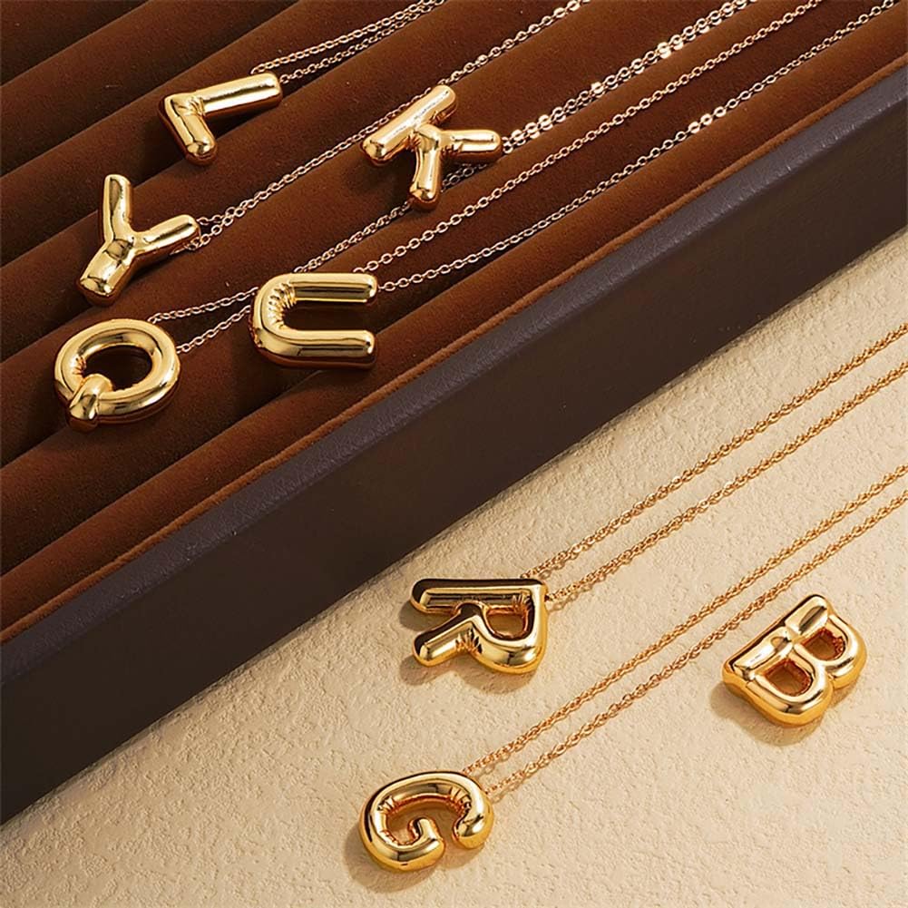 PANSHI Graduation Gift for Her Gold Initial Necklaces Gifts for Girls Women, Teen Girl Gifts Trendy Stuff Layered Bubble Letter Necklace Gold Jewelry Birthday Gift