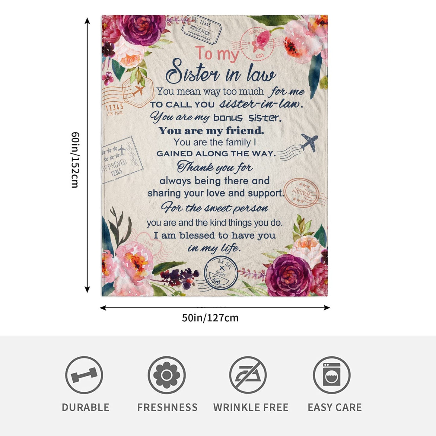 Sister-in-Law Gifts Blanket 60" x 50", Sister in Law Gifts for Women - Funny Present for Sisters Birthday Present Ideas Throw Blankets