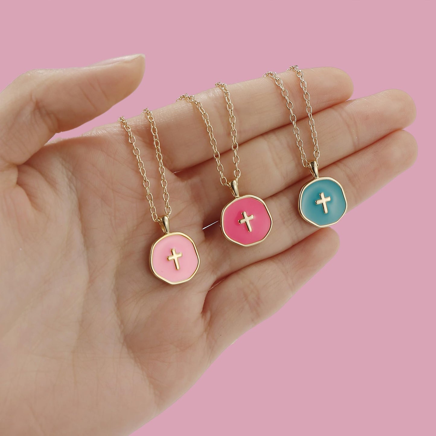 Cute Small Cross Necklace, First Communion Baptism Decorations Party Favors Christian Religious Easter Jewelry Gifts for Daughter Granddaughter Niece