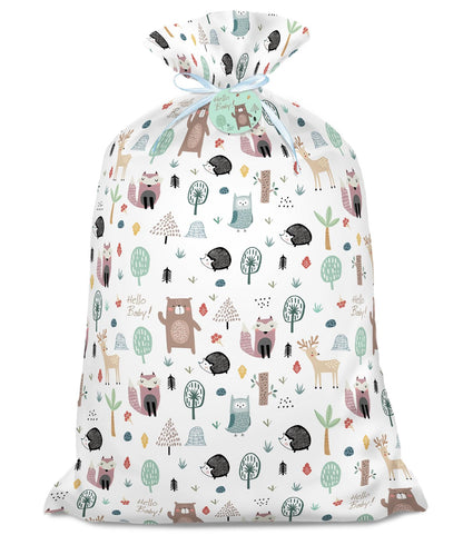56" Extra Large Baby Shower Plastic Gift Bag, Jumbo Gift Bag with Woodland Animal Design for Girls, Boys and Newborn Parties or Celebration