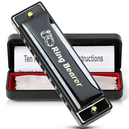 Ring Bearer Gifts Harmonica Ring Custom Engraved Black Harmonica C Key 10 Hole For Wedding Gifts Kids