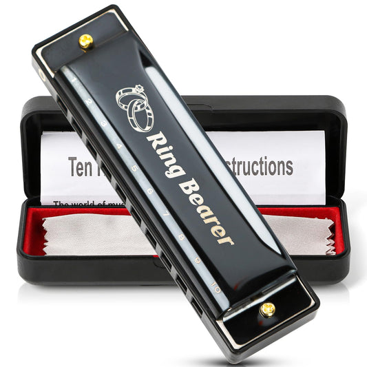 Ring Bearer Gifts Harmonica Ring Custom Engraved Black Harmonica C Key 10 Hole For Wedding Gifts Kids