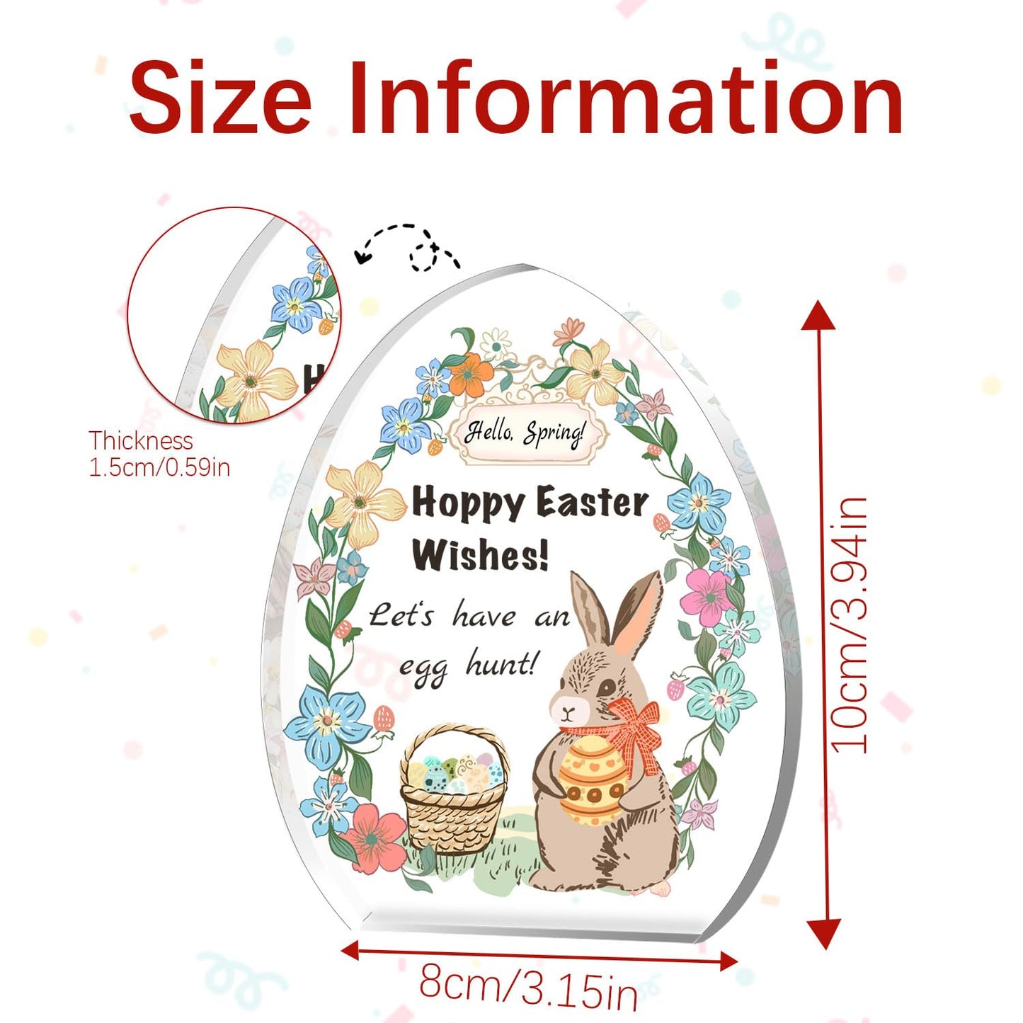 Easter Acrylic Plaque Decor - Hello Spring! Egg-Shaped Gift for Couples with Bunny, Eggs & Basket, Festive Tabletop Decor