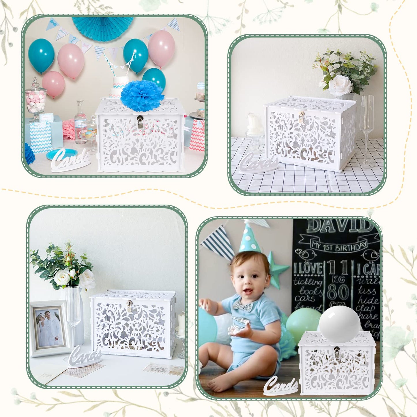 White Wedding Card Box with Lock, PVC Gift Card Box for Wedding Reception, DIY Wedding Money Envelope Box for Party Graduation Birthday Baby Shower Decorations