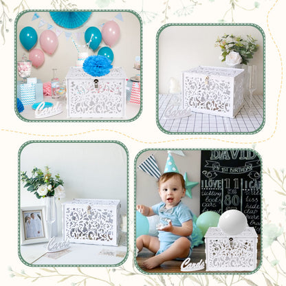 White Wedding Card Box with Lock, PVC Gift Card Box for Wedding Reception, DIY Wedding Money Envelope Box for Party Graduation Birthday Baby Shower Decorations