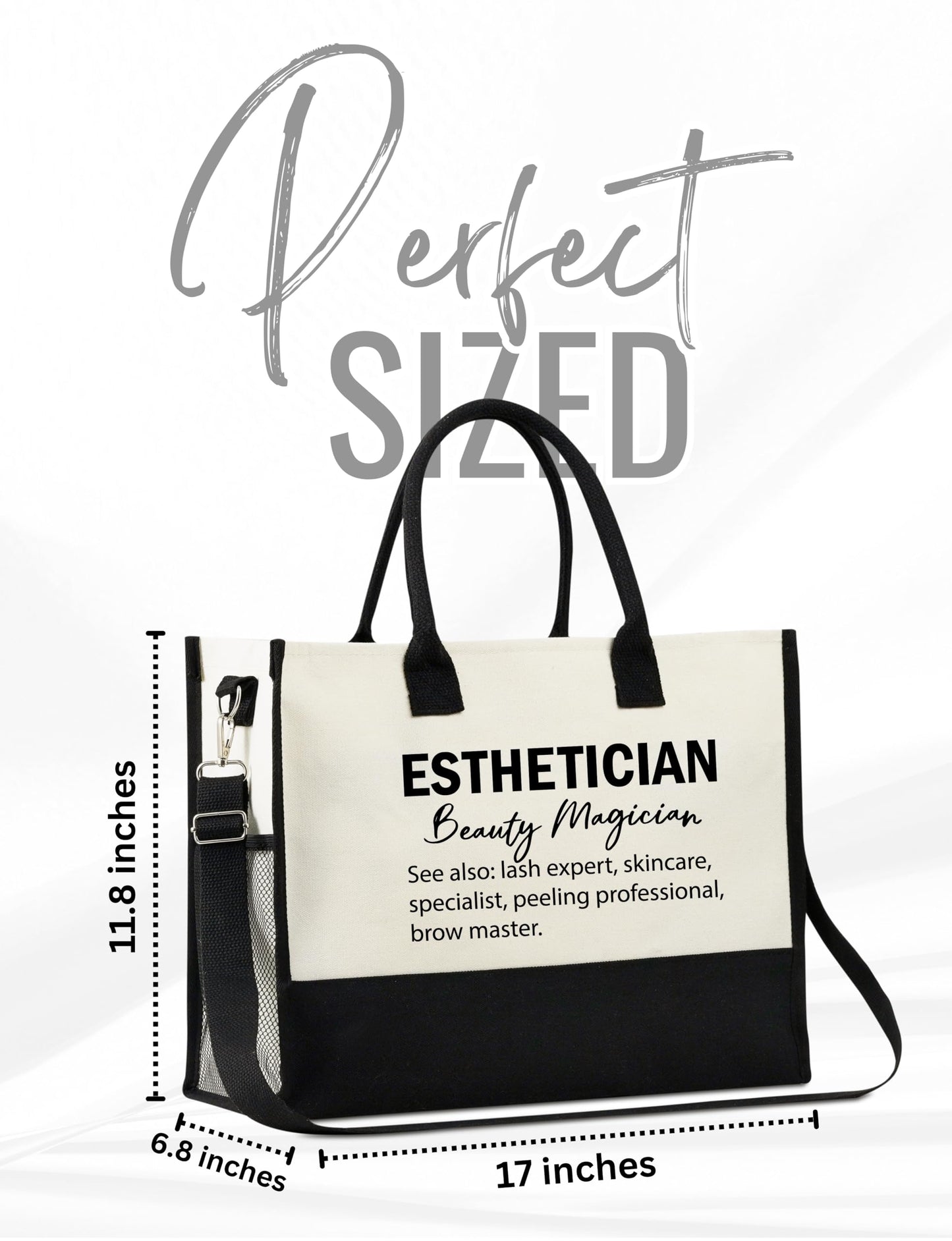 InnoBeta Esthetician Gifts, Canvas Tote Bag with Top Zipper Closure and Shoulder Strap for Birthday, Christmas and Every Special Occasion