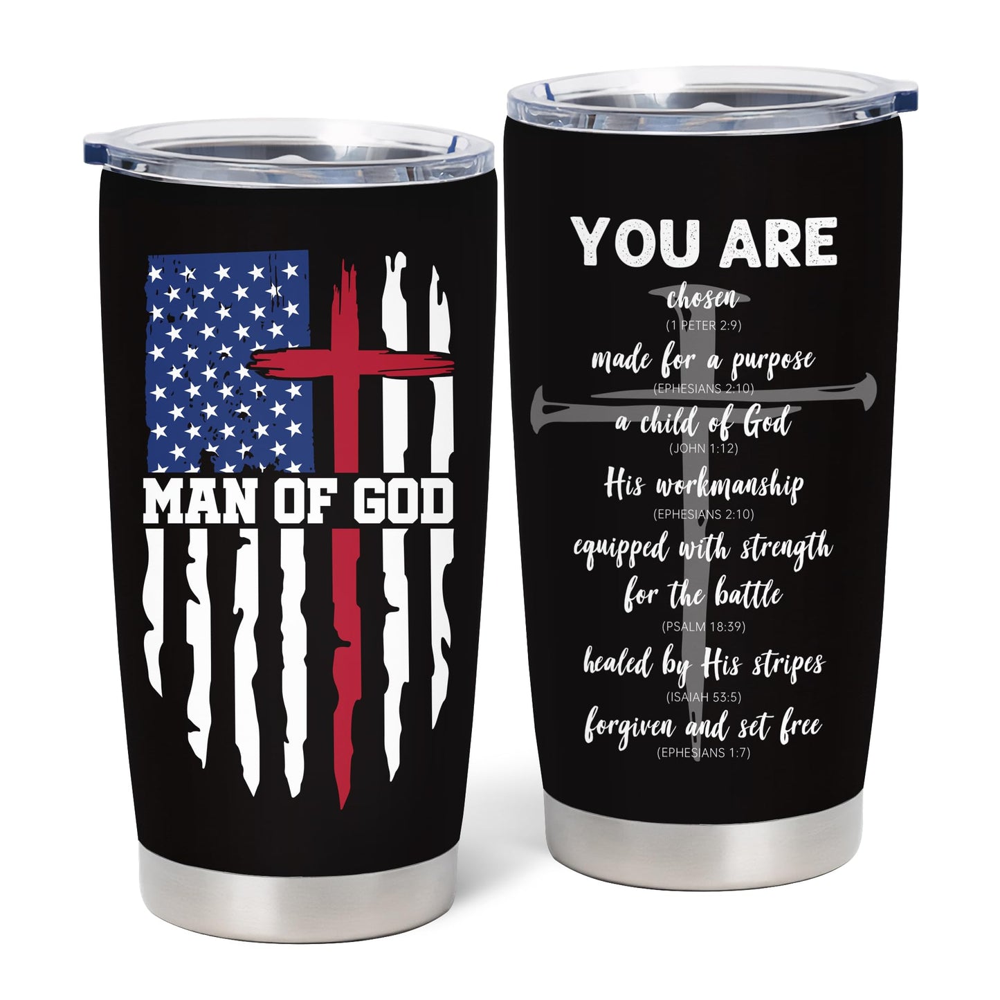 Christian Gifts for Men, Catholic Gift, Religious Gifts for Men, Christian Fathers Day Christmas Birthday Graduation Mugs, Inspirational Gifts, Bible Verse Gift, Man of God 20oz Coffee Tumbler