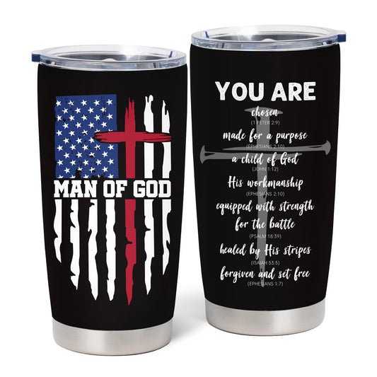 Christian Gifts for Men, Catholic Gift, Religious Gifts for Men, Christian Fathers Day Christmas Birthday Graduation Mugs, Inspirational Gifts, Bible Verse Gift, Man of God 20oz Coffee Tumbler