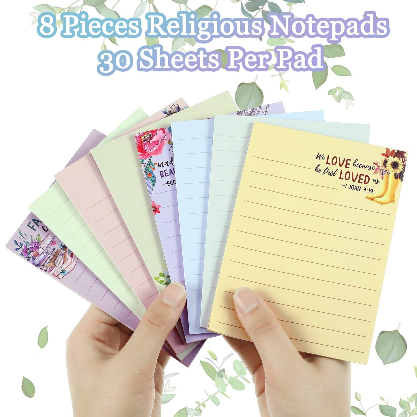 Gersoniel 8 Pack Bible Sticky Notes 240 Sheets Christian Sticky Notes 4 x 5 Inch Scripture Inspirational Memo Pads Floral Religious Quotes Notepads for Message Reminder Lists Schedules(Fresh Style)