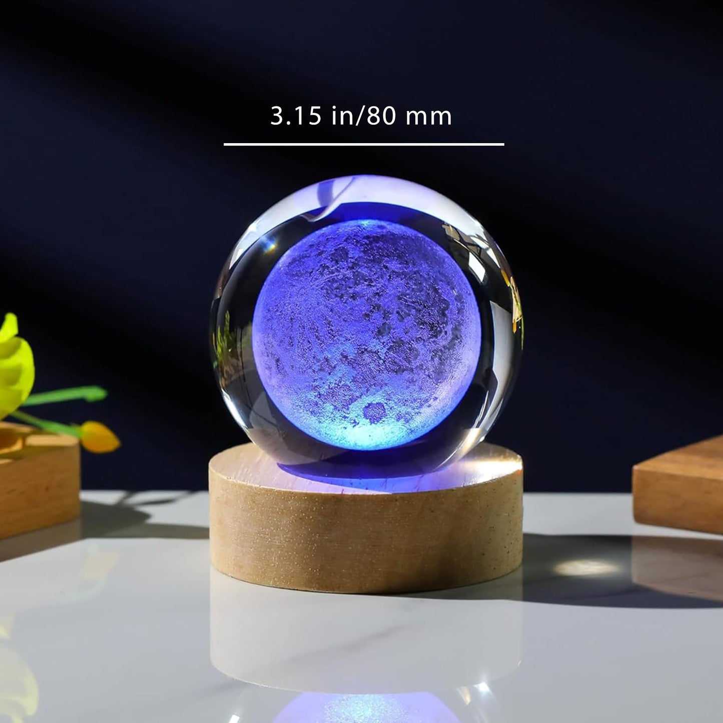 3D Moon Crystal Ball with LED Stand, Remote Control, 16 Colors Change, Moon Figurine Glass Sphere Lamp Night Light Gifts for Women Kids(80mm)