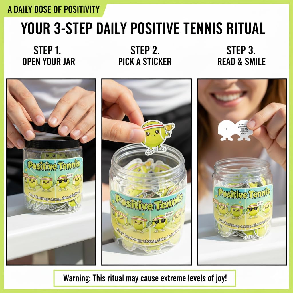 Positive Tennis Jar with 60 Affirmation Cards, Inspirational Tennis Gifts for Women and Men, Fun Motivation Jar for Tennis Lovers, Coach Appreciation Present, Cool Decor for Girls and Sports Fans