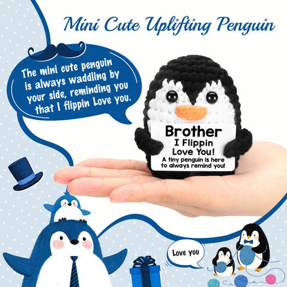 CryCarrot Mini Funny Fathers Day Brother Gifts from Sister Brother, Handmade Crochet Mini Penguin Birthday Gifts for Brother Boy Friend, I Love You Brother for Fathers Day Present Positive Cute Decor
