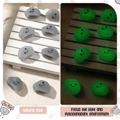 Wettarn 50 Sets Emotional Luminous Stone Stress Ball Bulk End of Year Gifts Cute Positive Stone Squeeze Inspirational Card Stress Relief Ball Graduation Gift for Teacher Student Coworker Employee
