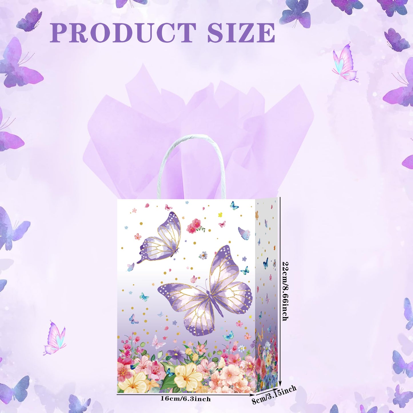 W WINTMING 16 Pcs Butterfly Gift Bags Butterfly Party Favor Bags with Tissue Paper Pink Purple Paper Goodie Bag Birthday Bag for for Wedding, Birthday, Party Supplies and Gift (Flower)
