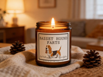 Smells Like Basset Hound Farts Candle - Basset Hound Gifts & Decor, Dog Mom Gifts for Women - Lavender & Eucalyptus Soy Wax Scented Candle, 50Hr Burn