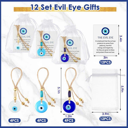 Skylety 12 Set Evil Eye Charm Keychain Greece Glass Car Hanging Evil Eye Pendant Luck Turkish Amulet Gifts for Wedding(Classic Color)
