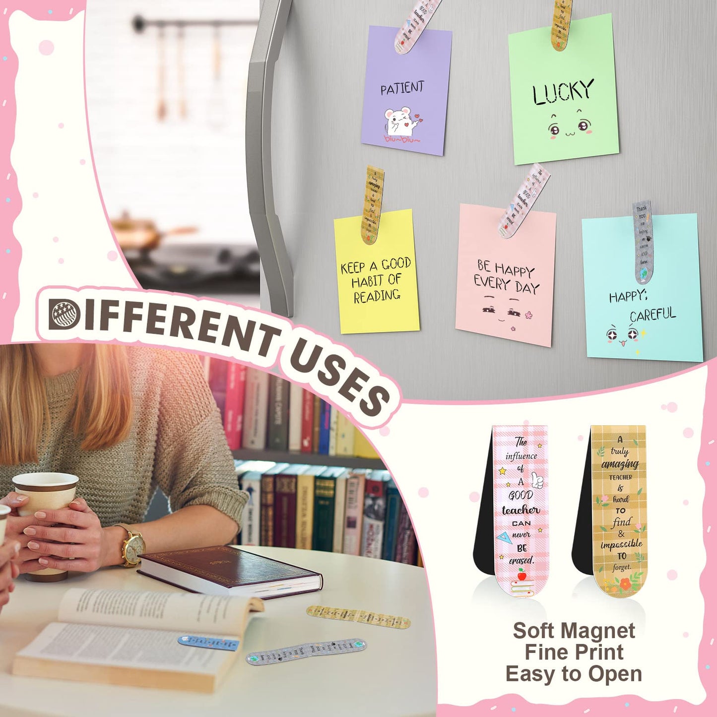 Gersoniel 32 Pcs Teacher Appreciation Gifts Bulk Teacher Magnetic Bookmarks Inspirational Page Clips Thank You Gifts for Employee Staff Xmas Stocking Stuffers for Women(Simple)