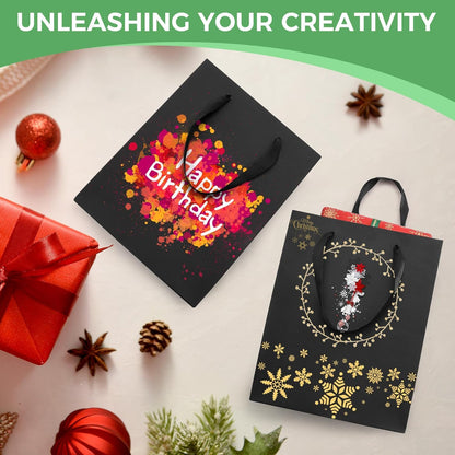 PrimeSign Black Gift Bags With Handles: 8x5x10 Inch 50 Pack Medium Paper Bags Bulk For Party Shopping Wedding Birthday Graduation Fathers Day