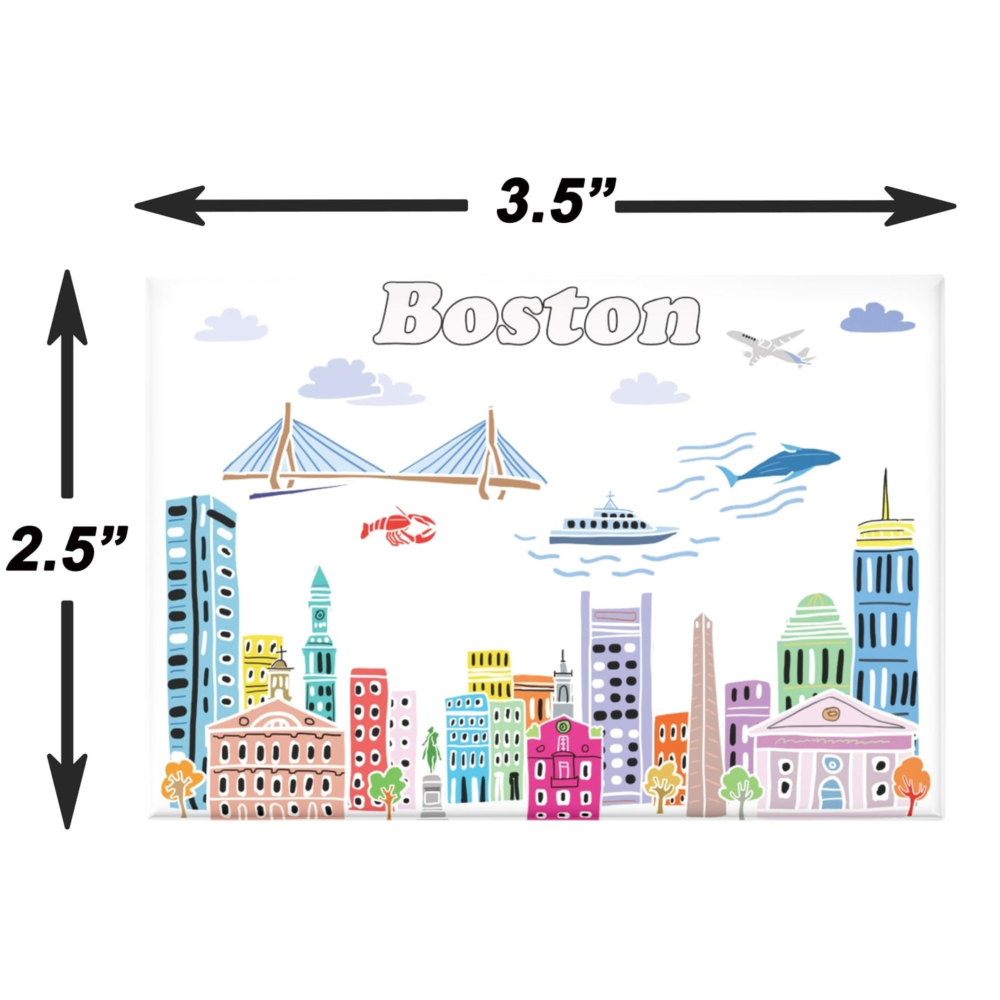 City Themed Artwork Magnet Collection by Beary Blu - Designed in The USA, Collectible Souvenirs Gifts 2.5" x 3.5" (Boston)