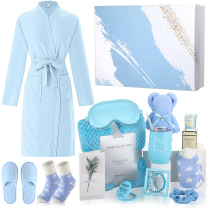 Sieral 14 Pcs Birthday Gifts for Women Care Blanket Gifts Set Spa Baskets Get Well Soon Gift Baskets Mother's Day Gift for Women Mom Her Girlfriend Sister Daughter Friend Wife Grandma(Plain,Blue)