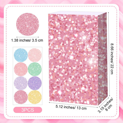 Kolldenn 24 Pcs Glitter Pastel Gift Bags Bulk Pastel Party Favors Small Goodie Treat Bags with Sealing Stickers for Wedding Baby Shower Birthday Holiday Party Favors Supplies