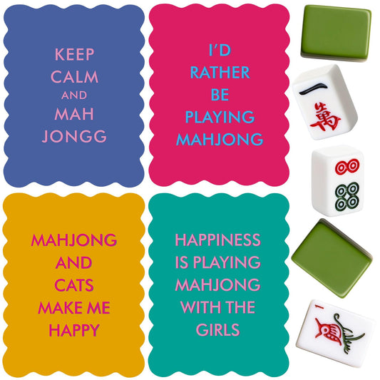 Maitys 4 Pcs Color Mahjong Shuffler Cards with Funny Sayings for Mixing Shuffling Tiles Thick PVC Shufflers with Wavy Scalloped Edges Mahjong Accessories Gifts for Lovers Playing(Multicolor,Funny)