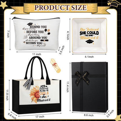 Locmeo 10 Pcs Master Degree Graduation Gifts for Women Include Tote Bag Makeup Bag Tumbler Candle Tray Socks Card Mirror Keychain and Box for Class of 2026 College Masters Graduation