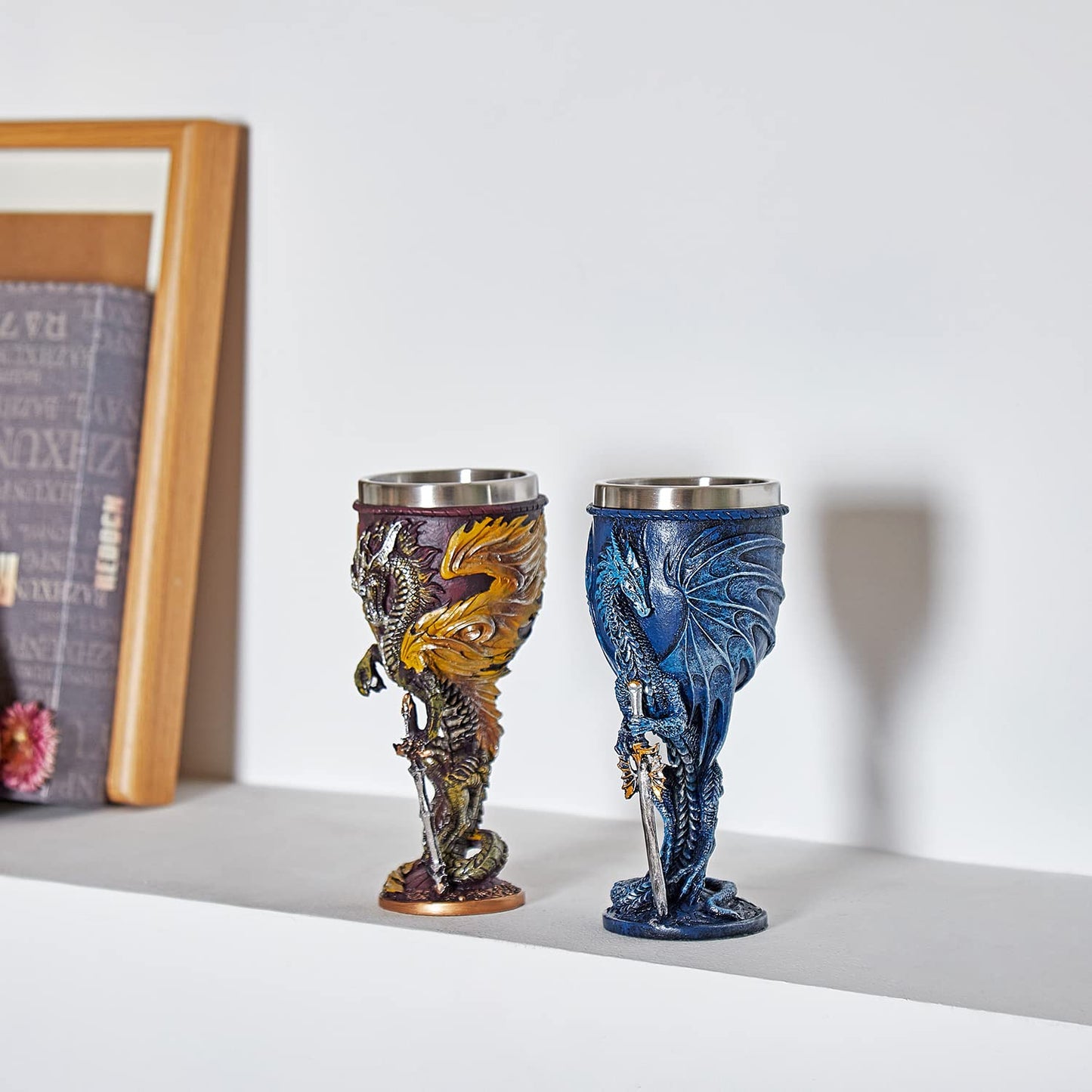 Blue Dragon Goblet Stainless Steel Dungeons and Dragons Gift Chalice Wine Goblet 7 oz. (Blue Sword Dragon)