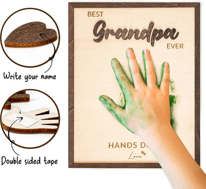 Best Grandpa Ever Gifts - Personalized Wooden Handprint Plaque, DIY Keepsake Craft Kit from Grandkids, Meaningful Family Decor to Capture Precious Memories, Unique Birthday Christmas Gift for Grandpa