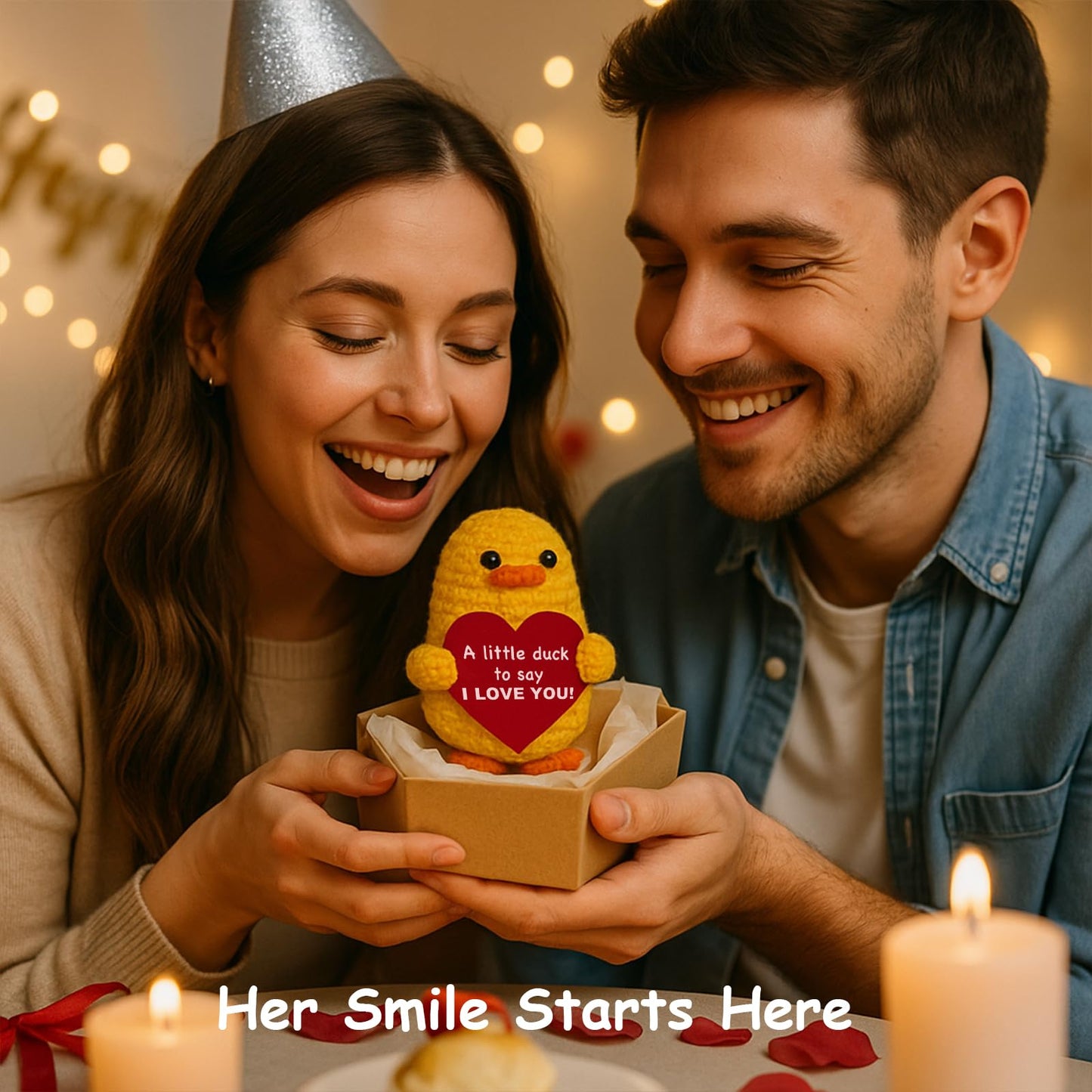 Gifts for Her Him Boyfriend Girlfriend Birthday, Crochet Duck Small for Wedding Anniversary, Romantic I Love You Valentines Day Gifts for Wife Husband Couple Women Men