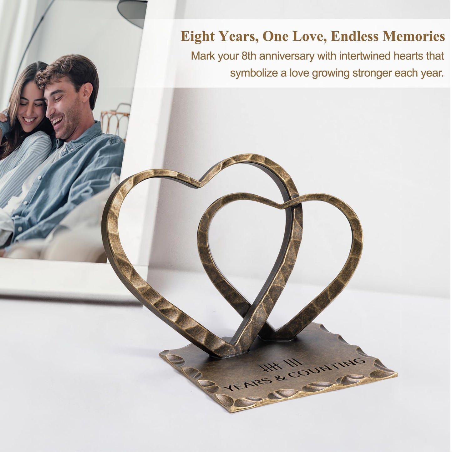 Vastsea 8 Year Anniversary Bronze Gifts - 8th Anniversary Wedding Handcrafted Hearts Sculpture for Her Him Couple Wife Husband, with Card & Gift Box