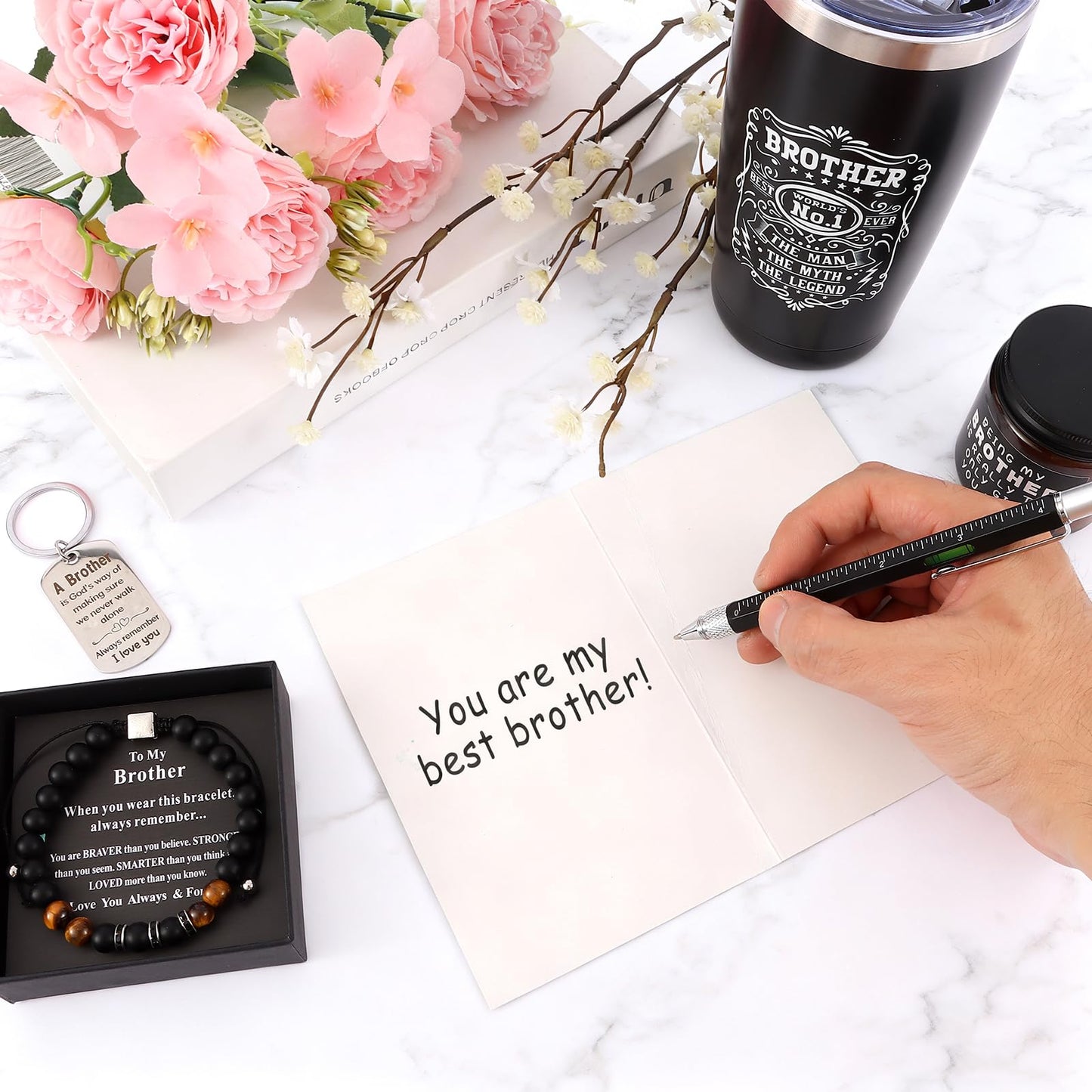 Brother Gifts for Men Christmas Gift Unique Gifts for Brother Including Tumbler Keychain Socks Pen Bracelet Gift Card for Birthday Christmas
