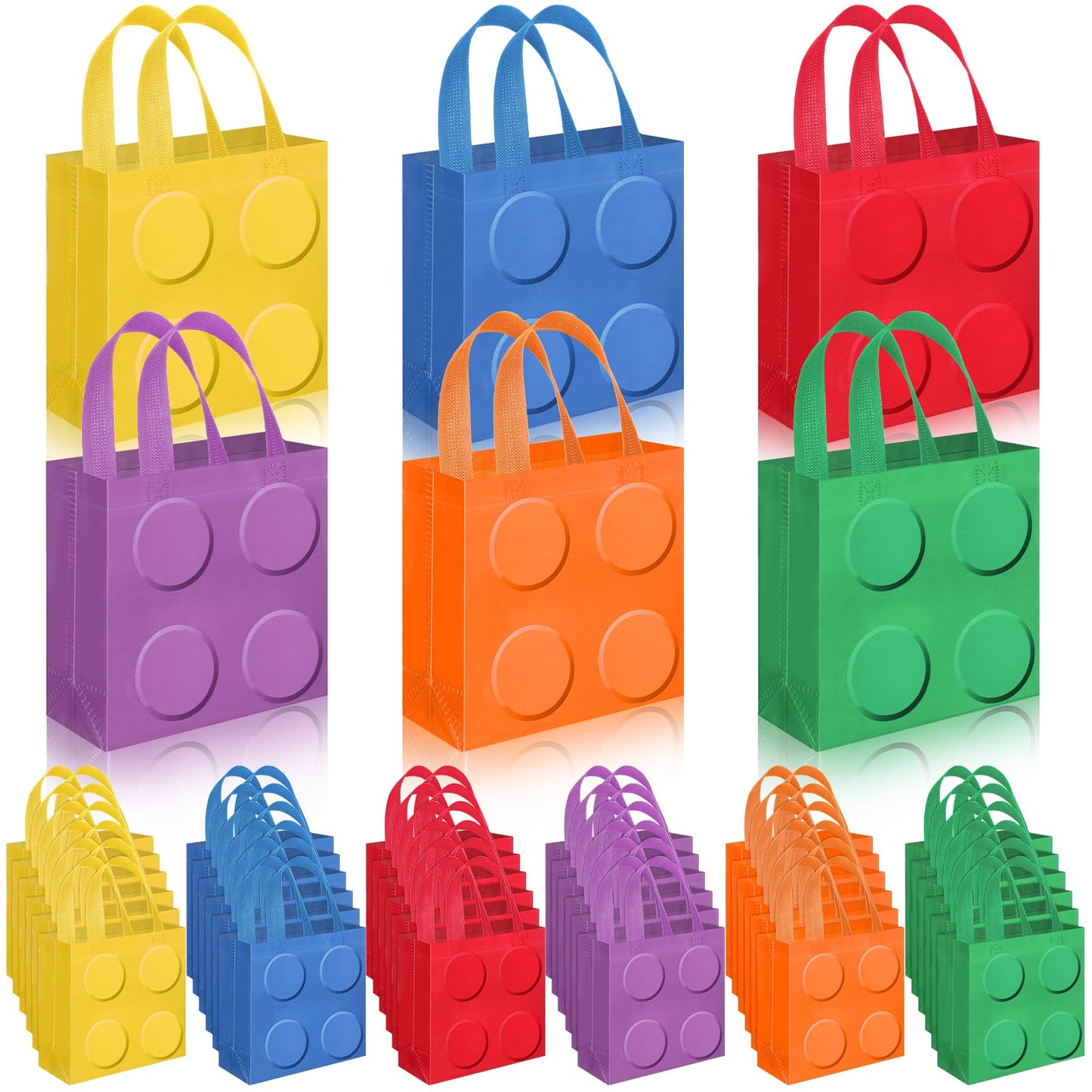 Sweetude 40 Pcs Building Blocks Brick Gift Party Favor Bags with Handle, Non Woven Goodie Bags Birthday Favor for Birthday Baby Shower Packaging Supplies