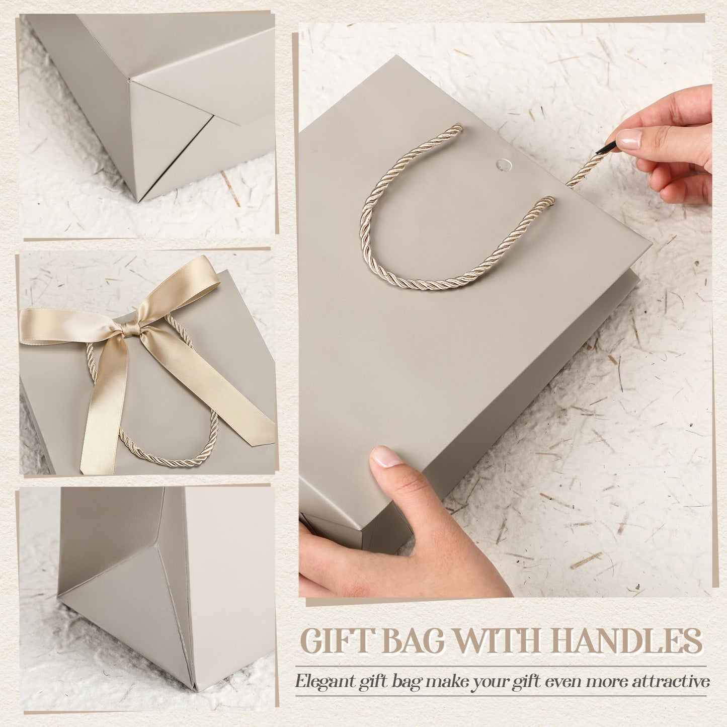 Silkfly 12 Pcs Wedding Paper Gift Bags with Handle 9x7x3.15'' Thank You Gifts Bags with Ribbon Bow Bridal Shower Gifts for Baby Shower Graduation Holiday Birthday Party Supplies (Champagne)