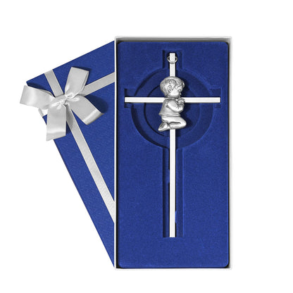 Tryuunion Baby Wall Cross Baptism Gifts for Boys, 7-inch Silver Blessing Boy Baptism Crosses for First Holy Communion Christening and Dedication Baptismal Gifts from Godparents