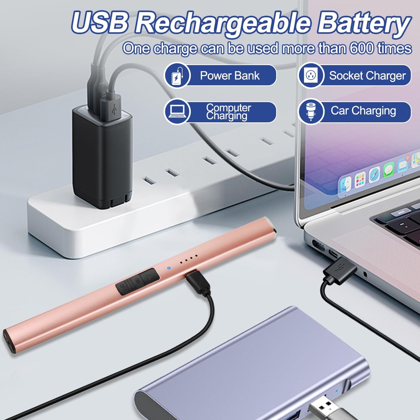 Electric Candle Lighter Rechargeable USB: Christmas Stocking Stuffers Valentines Day Birthday Gifts for Women Her Mom Windproof Flameless Dual Arc Camping BBQ Kitchen Lighters for Candle Safety Lock