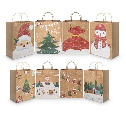 CHARMGIFTBOX Christmas Gift Bags, 24-Pack Kraft Paper Gift Bags with Handles, 12 Large 13” & 12 Medium 9” Assortment for Holiday Party Favors, Gift Wrapping, Xmas Decor