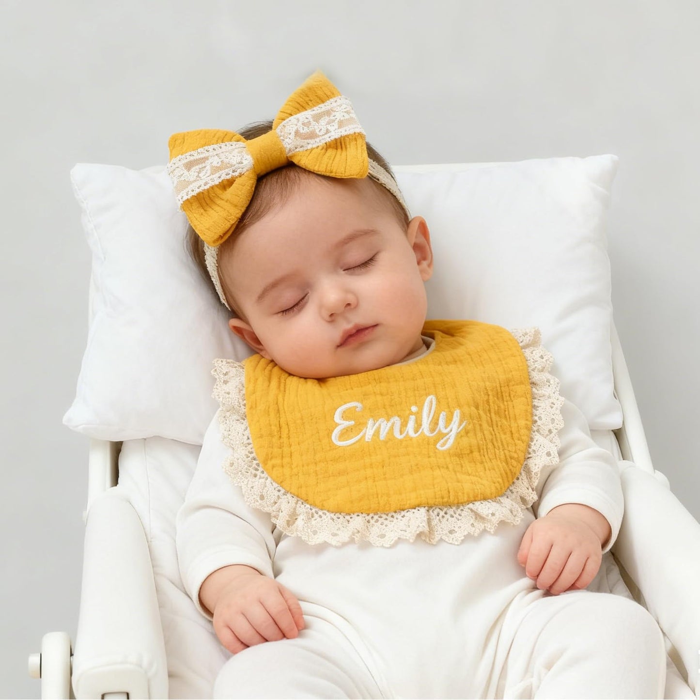 Personalized Muslin Baby Bibs Set with Name,Custom Soft Cotton Drool Bibs for Baby Girl,Teething Drooling Adjustable Bib for Newborn Toddler,Cute Bibs&Bows Gifts for Baby Shower, Birthday, Christmas