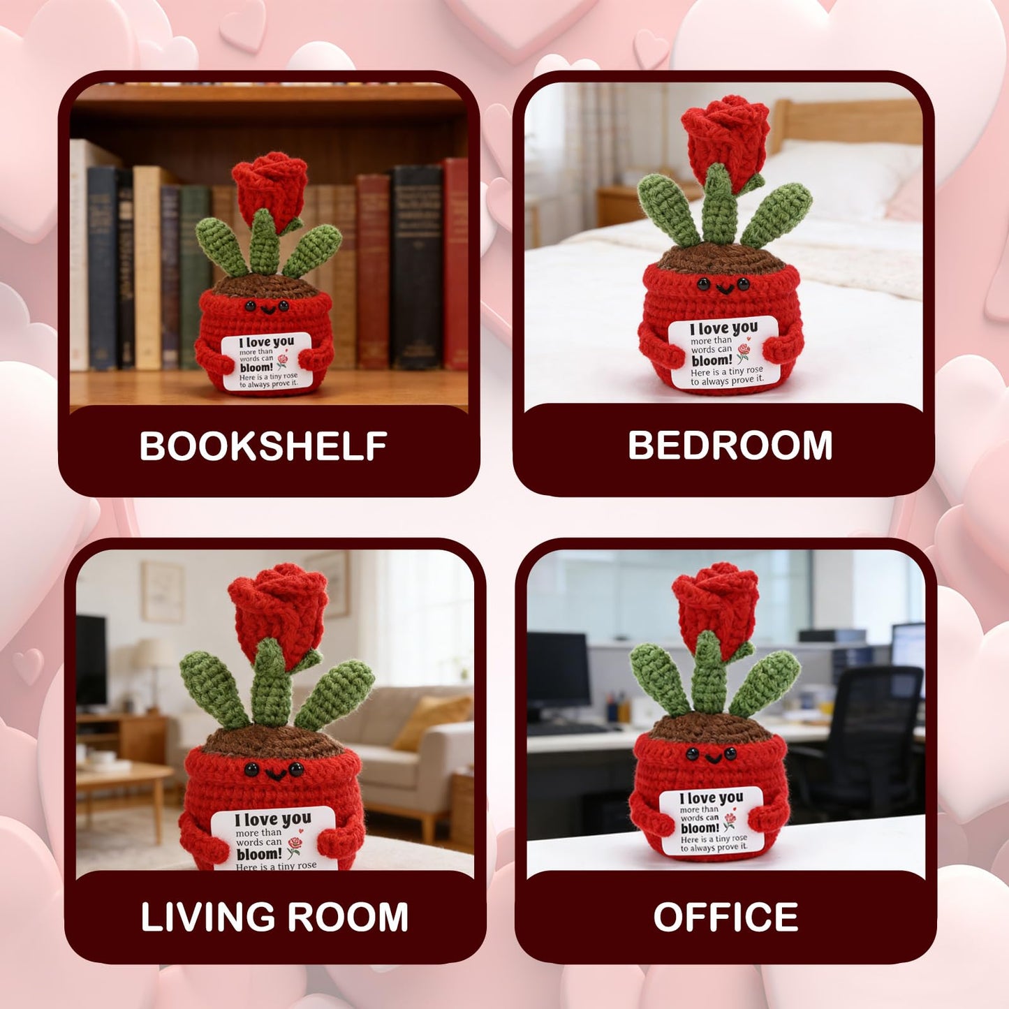 Gifts for Mom Women, Positive Crochet Rose for Galentines, Wedding,Anniversary Gift, I Love You Valentines Gifts for Women Wife,Girlfriend Mom Boyfriend Husband