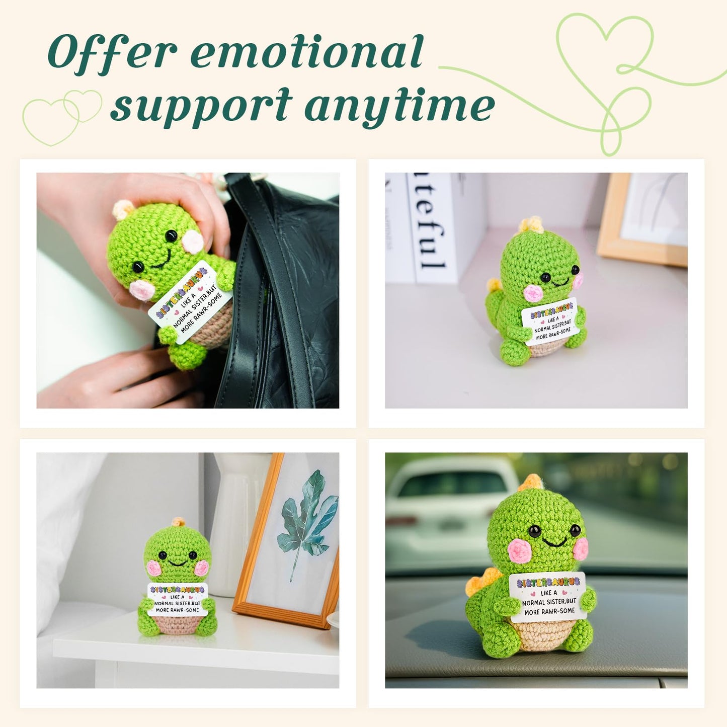 AceThrills Sister Birthday Gifts, Sister Gifts from Sisters Brothers, Soul Sisters Friend Birthday Mothers Day Graduation Long Distance Gift for Women Girls - Crochet Cute Dinosaur Sistersaurus