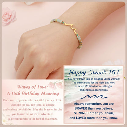 Sereney Birthday Gifts for Women, Graduation Gifts for Teen Girls Gifts Idea as Wave Bracelet as 13th 16th 18th 21st 40th 50th 60th Birthday Gifts for Girls Adjustable Natural Stone Bracelet