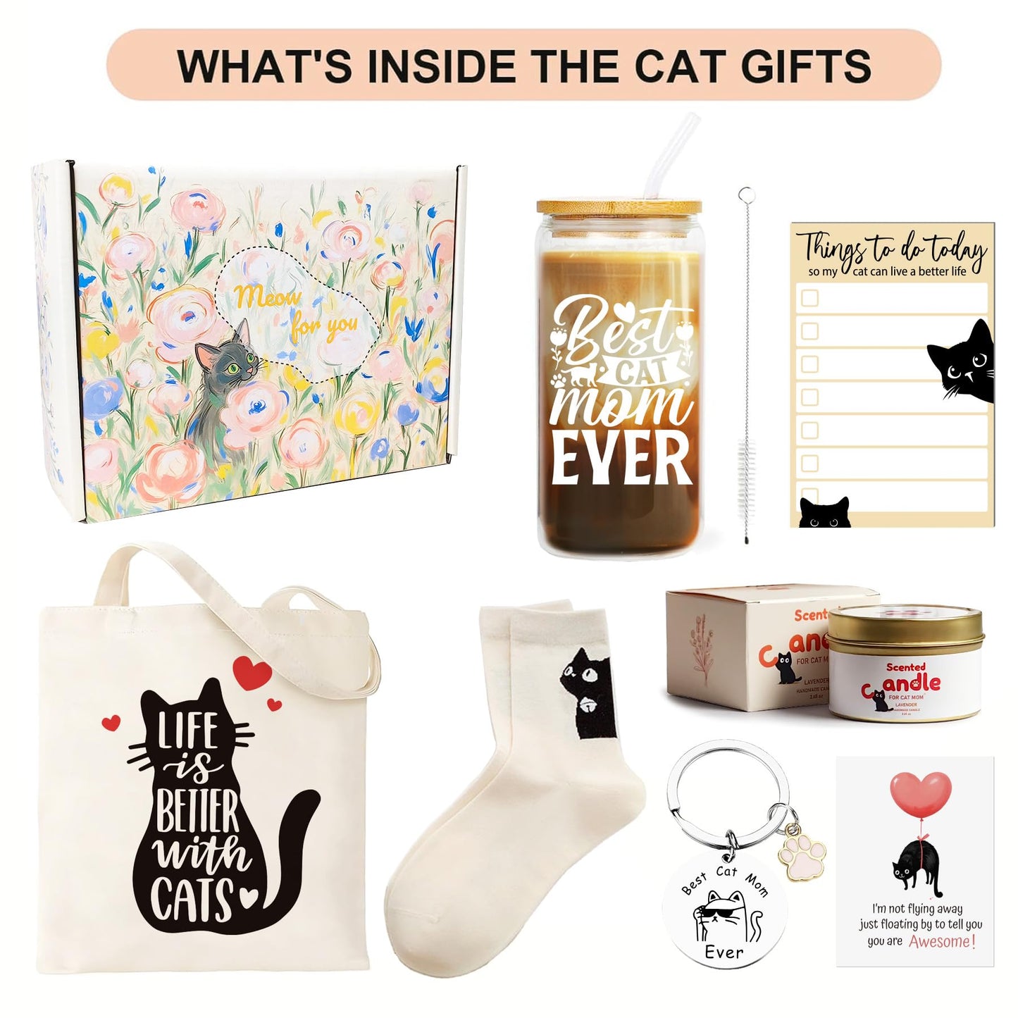 LUICONMO Cat Mom Gifts, Cat Lover Gifts For Women, Mothers Day Gift For Mom Cute Cats Themed Gift For Crazy Cat's Lady, Women, Daughters with 16oz Glass cup