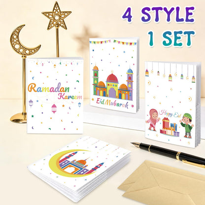 4 Sets Eid Gift Card Book, Eid Mubarak Money Holder Cards with Envelopes, Islamic Holiday Ramadan Kareem Gift Card Booklet Organizer for Family, Friends