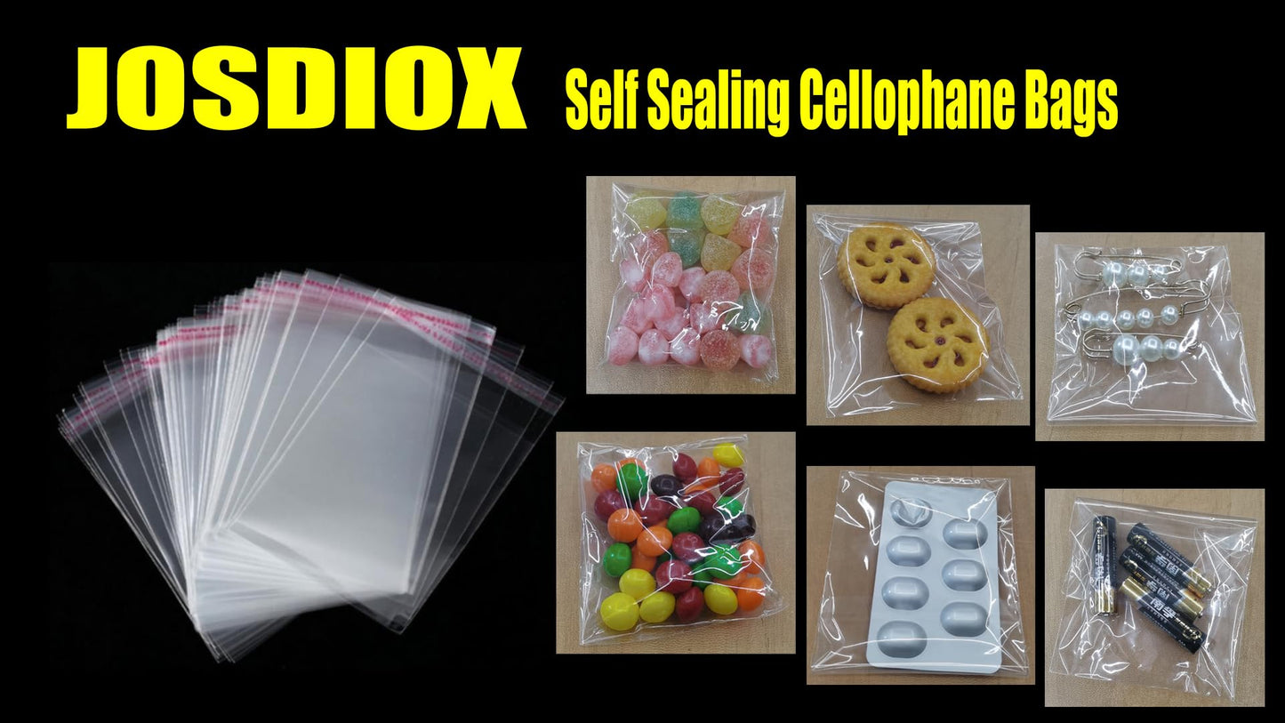JOSDIOX Self Sealing Cellophane Bags Self Adhesive,3X4 Inches Clear Resealable Cellophane Bags 3x4 inch100 Pcs
